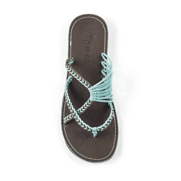 Plaka Oceanside Flip Flop Sandal Size 8 Turquoise Brown NWT - Picture 3 of 8